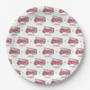 Assiettes En Carton Nom personnalisé Red Fire truck Party