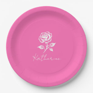 Assiettes En Carton Nom personnalisé rose et rose chaud élégant modern