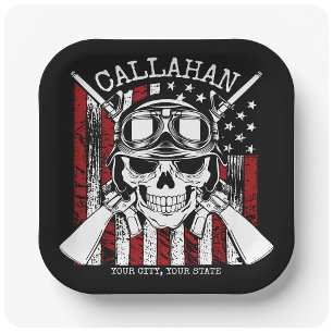 Assiettes En Carton NOM personnalisé Soldat Crâne Double Armes USA Dra