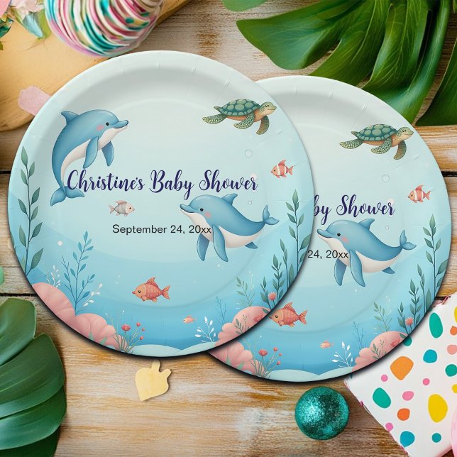 Assiettes En Carton Nom personnalisé sous le Baby shower marin (Créateur téléchargé)