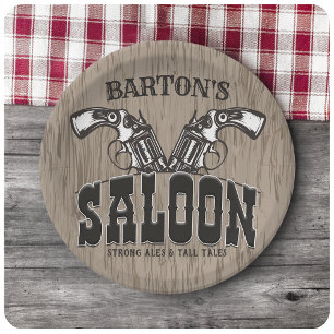 Assiettes En Carton NOM PERSONNALISÉ Wild West Gun Revolver Saloon