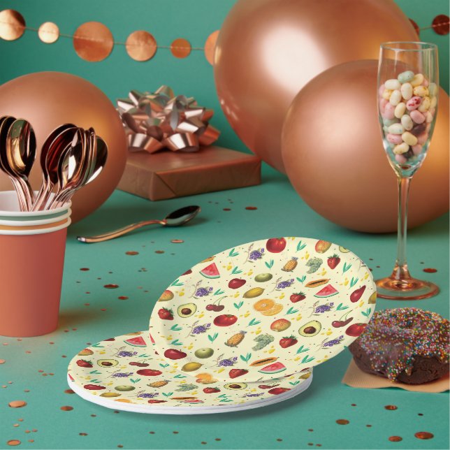 Assiettes En Carton Nom Personnel Fruit Tropical Et Légumes (Multi)