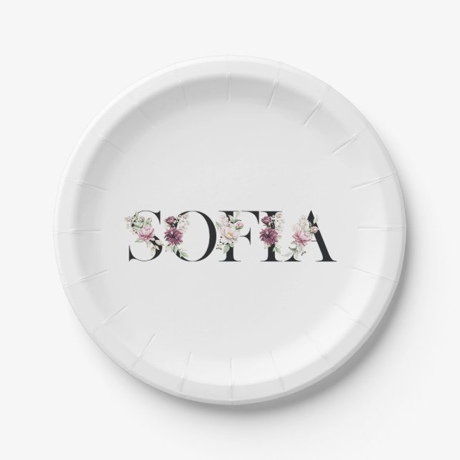 Assiettes En Carton Nom Sofia. (Devant)
