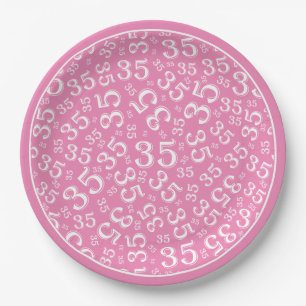 Assiettes En Carton Nombre aléatoire de 35 ans Motif blanc/rose