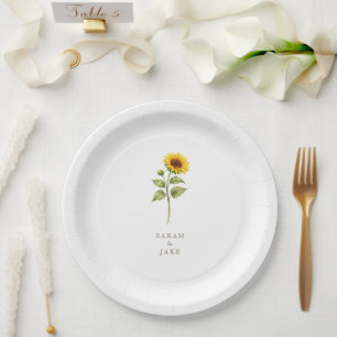 Assiettes En Carton Noms de couple de tige de tournesol Personnalisés