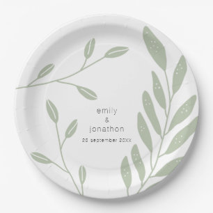 Assiettes En Carton Noms des Feuilles verts Sage simple Mariage de dat