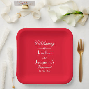 Assiettes En Carton Noms des parties d'engagement Élégant Rouge Blanc