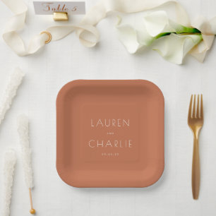 Assiettes En Carton Noms minimalistes en terre cuite sophistiqués