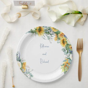 Assiettes En Carton Noms personnalisés Mariage de tournesol Redneck
