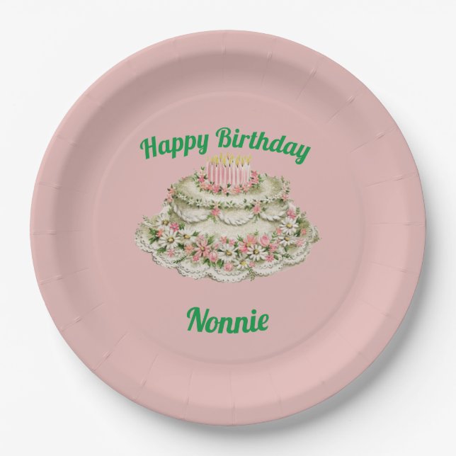 ASSIETTES EN CARTON NONNIE ~ GÂTEAU D'ANNIVERSAIRE VINTAGE ~ (Devant)