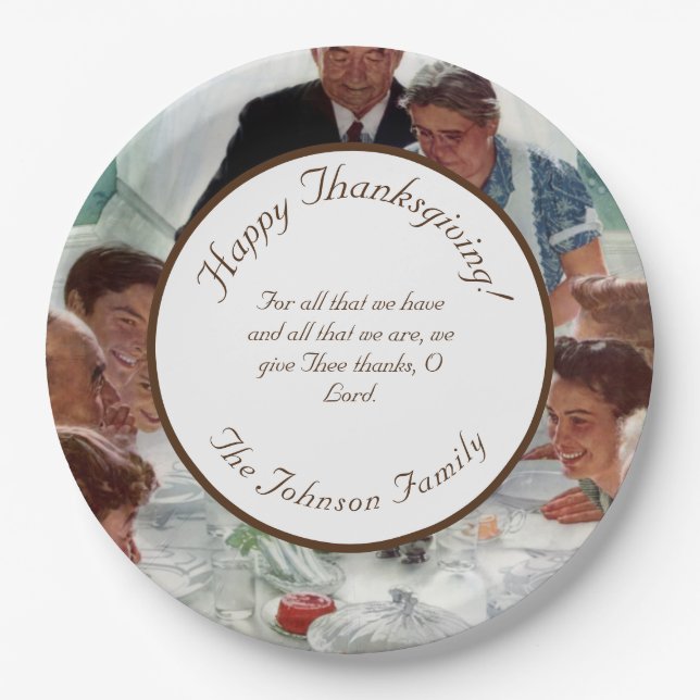Assiettes En Carton Norman Rockwell personnalisable Thanksgiving (Devant)