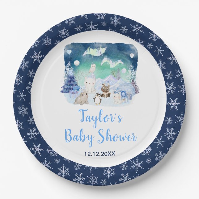 Assiettes En Carton Northern Lights Arctic Animals Baby Shower (Devant)