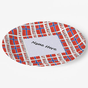 Assiettes En Carton Norvège Drapeau Norvégien Personnalisé avec Nom