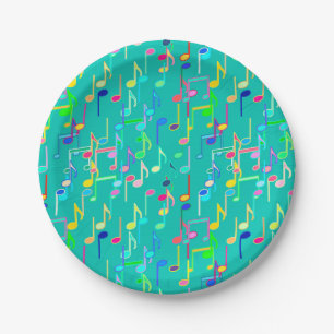 Assiettes En Carton Notes de musique imprimées - turquoise, multicolor