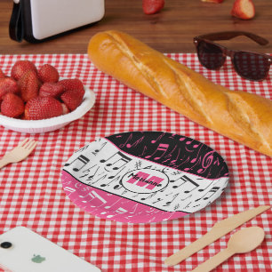 Assiettes En Carton Notes de musique noire rose et blanche rideau de d