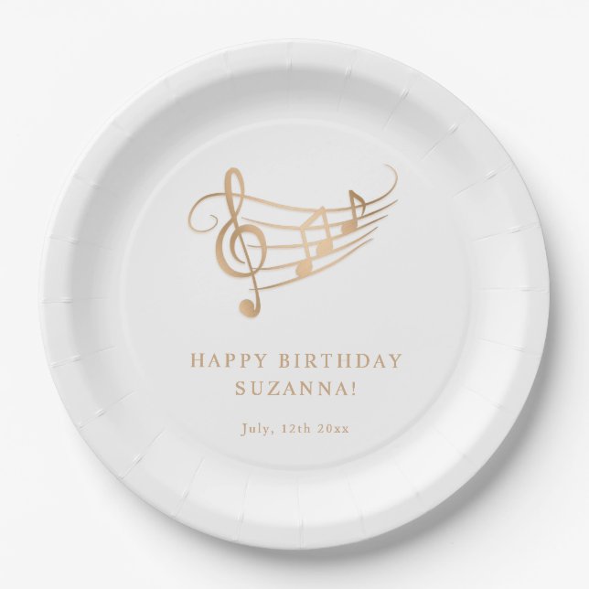Assiettes En Carton Notes d'or élégantes Anniversaire (Devant)