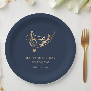 Assiettes En Carton Notes d'or élégantes Anniversaire