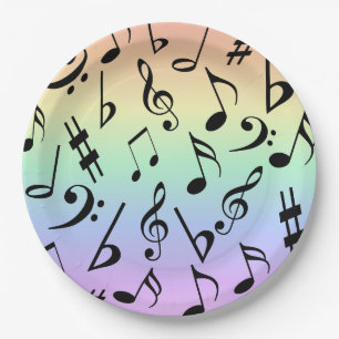 Assiettes En Carton Notes musicales amusantes Plaques Rainbow Party