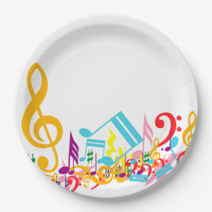 Assiettes En Carton Notes musicales brouillées colorées