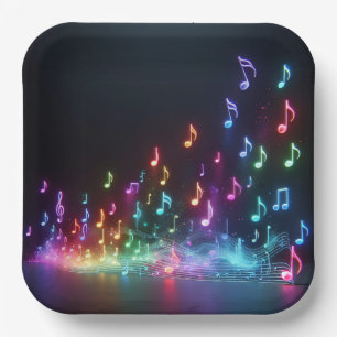 Assiettes En Carton Notes musicales de Danse Neon