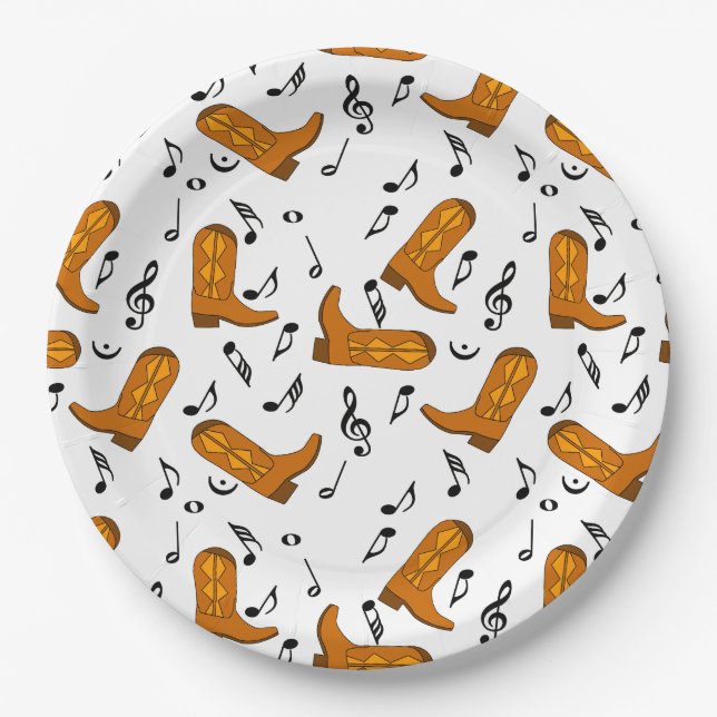 Assiettes En Carton Notes musicales des Boots de Cowboy (Devant)