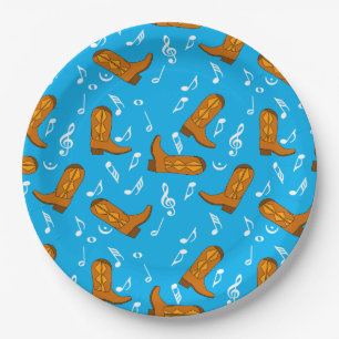 Assiettes En Carton Notes musicales des Boots de Cowboy