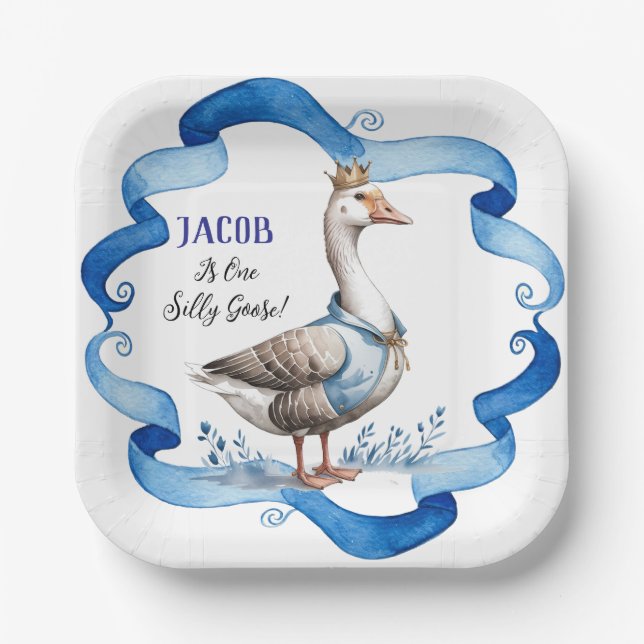 Assiettes En Carton Notre Oie Silencieuse Tourne Un Garçon Anniversair (Recto)