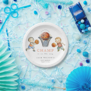 Assiettes En Carton Notre petit Baby shower de basket-ball de petite t