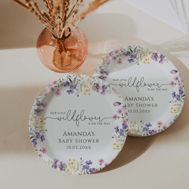 Assiettes En Carton Notre petit Baby shower Fleur sauvage (Créateur téléchargé)