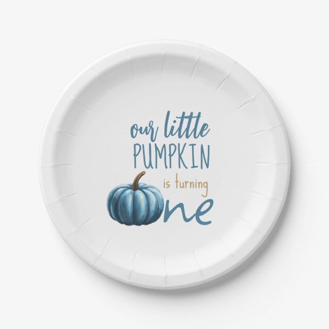 Assiettes En Carton Notre petit Citrouille bleu 1er anniversaire (Devant)