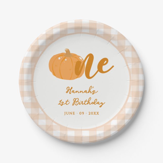 Assiettes En Carton Notre petit Citrouille Boho Orange 1er anniversair (Devant)