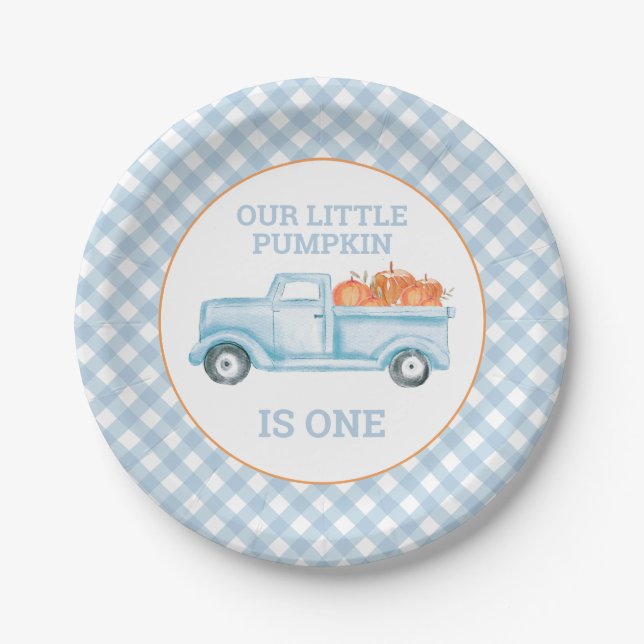 Assiettes En Carton Notre petit Citrouille camion bleu clair premier a (Devant)