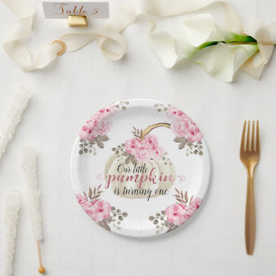 Assiettes En Carton Notre petit Citrouille est une flore rose aquarell