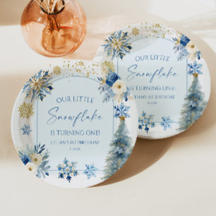 Assiettes En Carton Notre petit Flocon de neige Blue Winter Birday Par