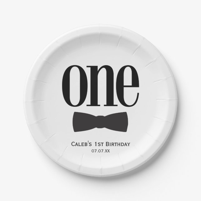 Assiettes En Carton Notre petit homme premier anniversaire Bow cravate (Devant)