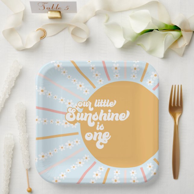 Assiettes En Carton Notre petit soleil boho floral premier anniversair (Mariage)