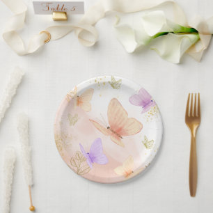 Assiettes En Carton Notre Petite Aquarelle Papillon Pink Purple Gold