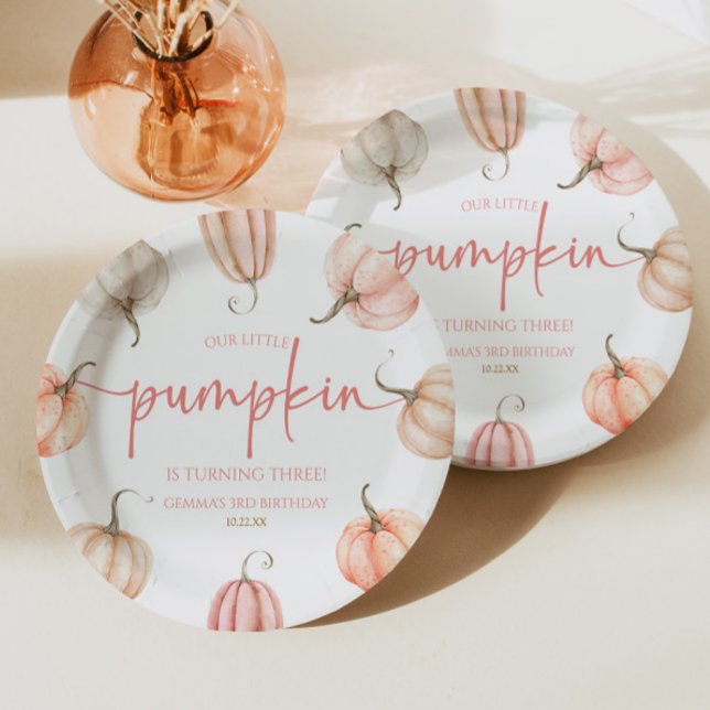 Assiettes En Carton Notre Petite Citrouille Rose Blanc Automne fête d' (Créateur téléchargé)