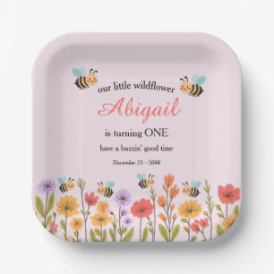 Assiettes En Carton Notre petite fleur sauvage florale abeille 1er ann
