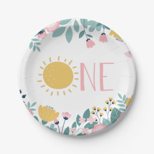 Assiettes En Carton Notre petite Floral ONE Fête d'anniversaire Sunshi