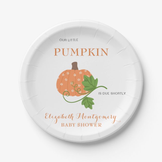 Assiettes En Carton Notre Petite Invitation Baby shower Citrouille (Devant)