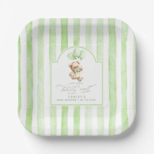 Assiettes En Carton Nounours élégant rayures vert clair Baby Shower