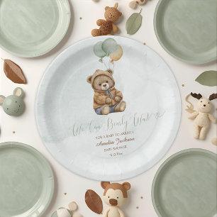Assiettes En Carton Nounours en peluche Fête bébé Ballons Vert sauge B