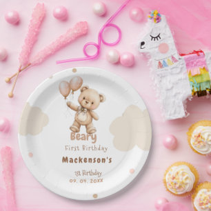 Assiettes En Carton Nounours premier ballon garçon ourson 1er annivers