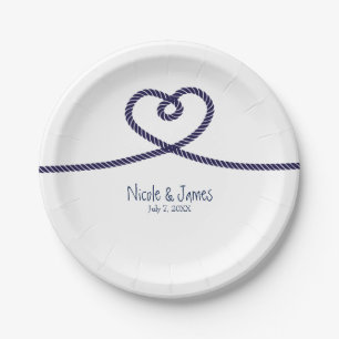 Assiettes En Carton Nous nouons le nœud cœur nautique plage Mariage