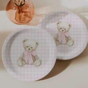 Assiettes En Carton Nous pouvons à peine attendre Ourson en gingham ro