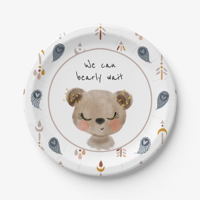 Assiettes En Carton Nous Pouvons Attendre Des Plaques Teddy Baby showe (Devant)