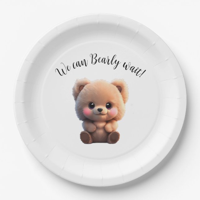 Assiettes En Carton Nous pouvons Bearly Wait Baby shower ours en peluc (Devant)