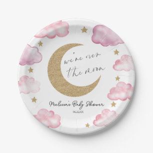 Assiettes En Carton Nous sommes au-dessus de la lune Rose Céleste Baby
