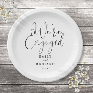 Assiettes En Carton Nous sommes Engaged Engagement Party Noir et Blanc